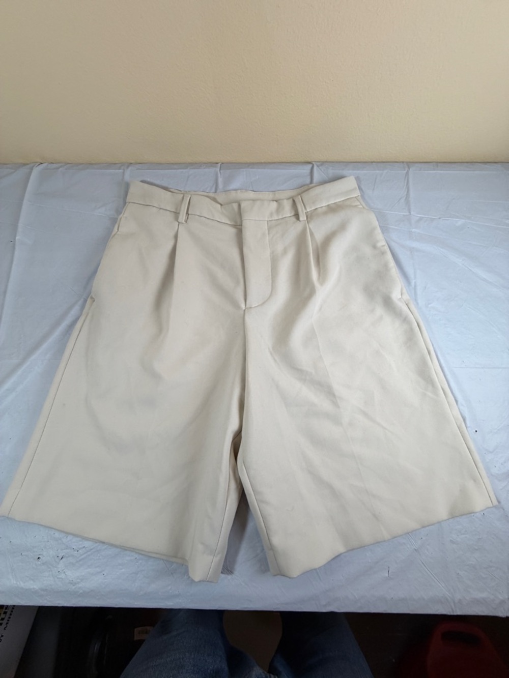 Zara Beige Flat-Front Tailored‎ Shorts